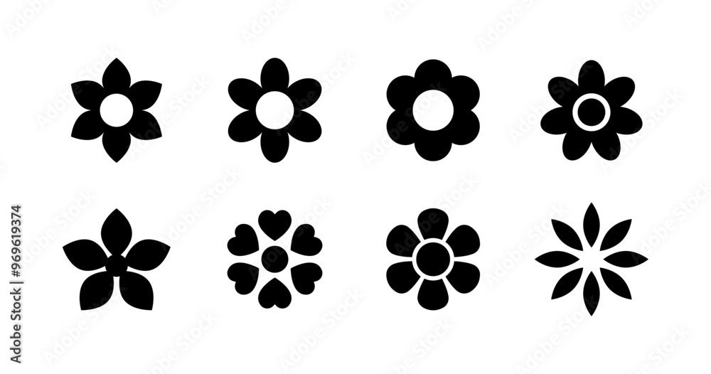 Fototapeta premium Flower set icons. Silhouette style. Vector icons.
