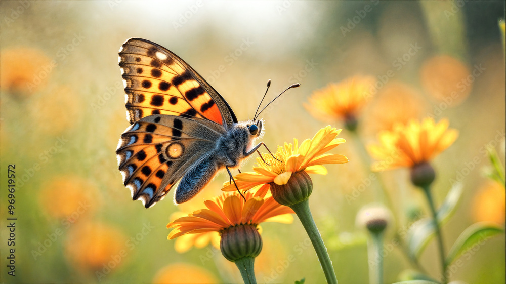 A colorful butterfly is perched on a pink flower, delicately sipping nectar under the warm sunlight of a spring day, surrounded by lush greenery. A colorful butterfly is perched on a pink flower, delicately sipping nectar under the warm sunlight of a spring day, surrounded by lush greenery.
