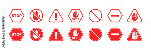 Warning sign set icons. Flat style. Vector icons.