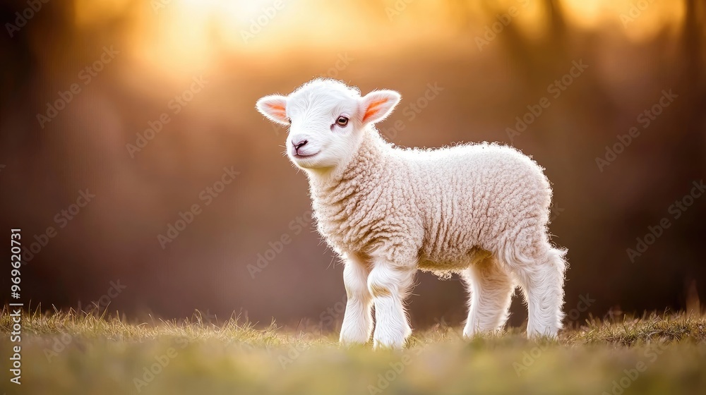 A charming lamb with soft white fur stands in a vibrant grassy field, enjoying the fresh air and serene surroundings on a sunny day A charming lamb with soft white fur stands in a vibrant grassy field, enjoying the fresh air and serene surroundings on a sunny day