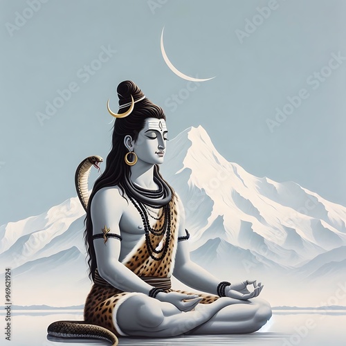 Lord Shiva in a serene meditation.  photo