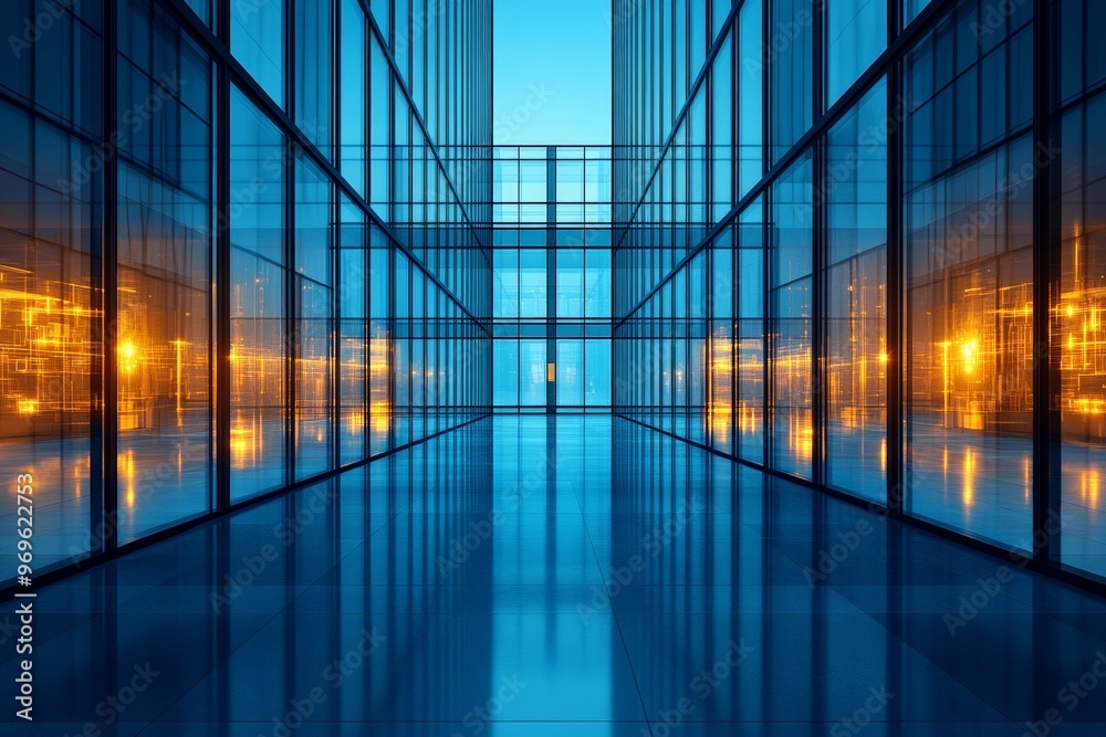 A clean and brightly lit laboratory hallway with reflective blue floors, representing high-tech research and scientific innovation. A clean and brightly lit laboratory hallway with reflective blue floors, representing high-tech research and scientific innovation.