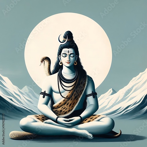 Lord Shiva in a serene meditation.  photo