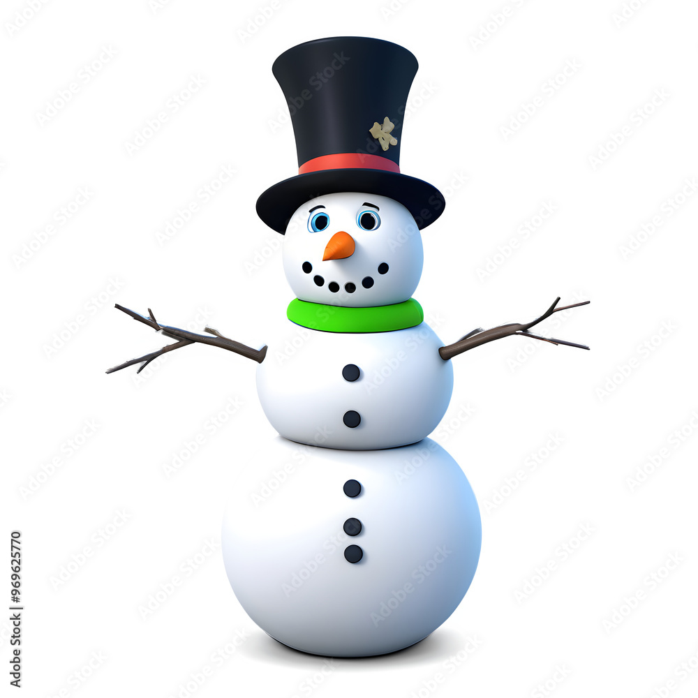 Charming Snowman Rendered with Festive Features Charming Snowman Rendered with Festive Features