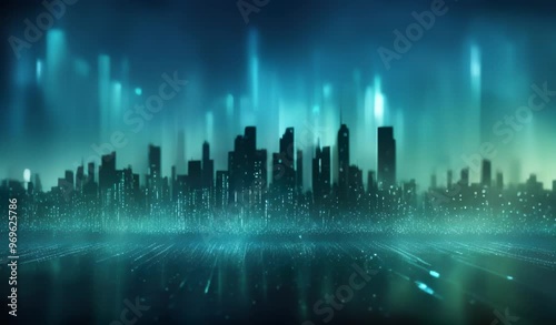 Abstract Cityscape with Digital Flares and Futuristic Tones