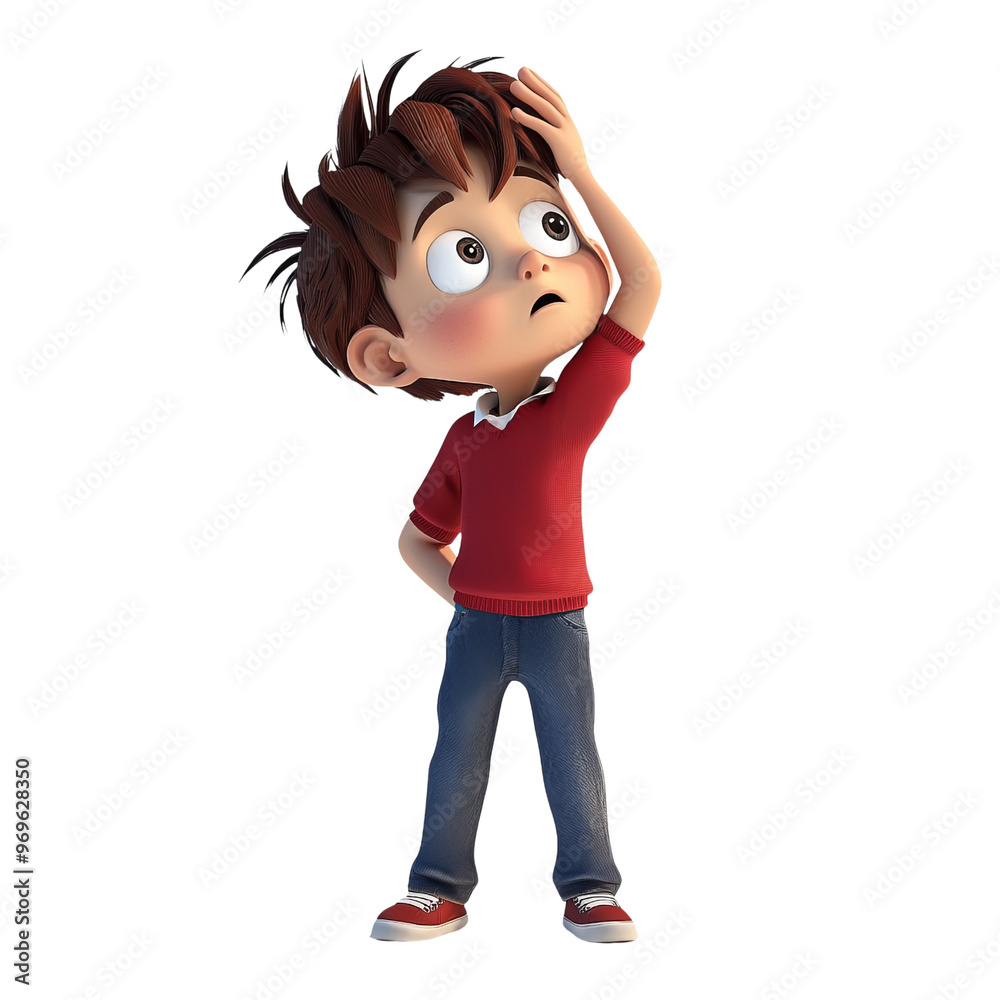 A curious cartoon boy looking up in wonder, displaying a sense of curiosity and imagination. Perfect for children's content. A curious cartoon boy looking up in wonder, displaying a sense of curiosity and imagination. Perfect for children's content.