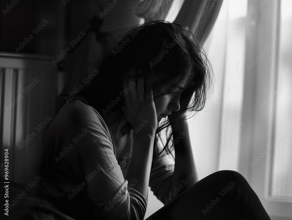 Black and White Portrait of a Woman Feeling Sad Black and White Portrait of a Woman Feeling Sad