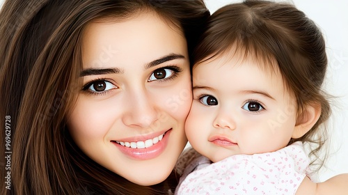 A young mother beams with joy as she holds her smiling baby girl, creating a heartwarming moment that captures the essence of love and togetherness in a bright environment