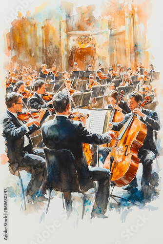 Wallpaper Mural Watercolor painting of orchestra performing on stage. Torontodigital.ca