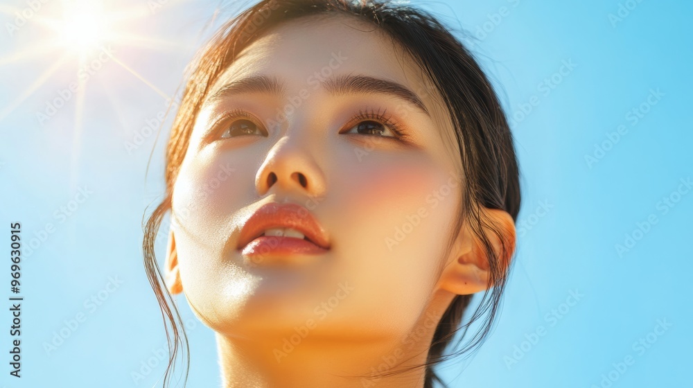 Woman Looking Up at the Sun. Woman Looking Up at the Sun.