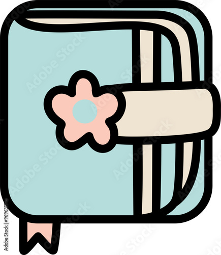 Colorful note book diary icon element of stationery hand drawn doodle style isolated on white background.
