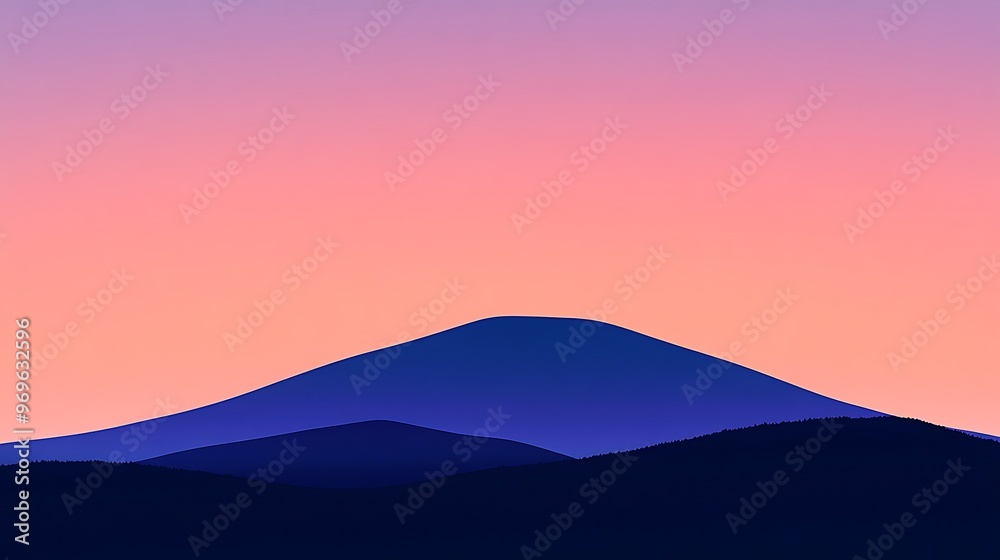 Fototapeta premium Silhouette of Mountains Against a Pink and Purple Sunset Sky.