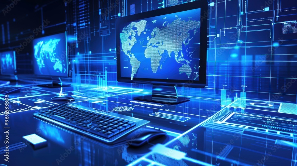 A high-tech command center setup with advanced monitoring tools, displaying network security data, encryption processes, and cybersecurity threat analysis. A high-tech command center setup with advanced monitoring tools, displaying network security data, encryption processes, and cybersecurity threat analysis.