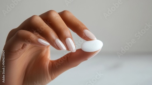 Woman's Hand Holding a Cotton Round.