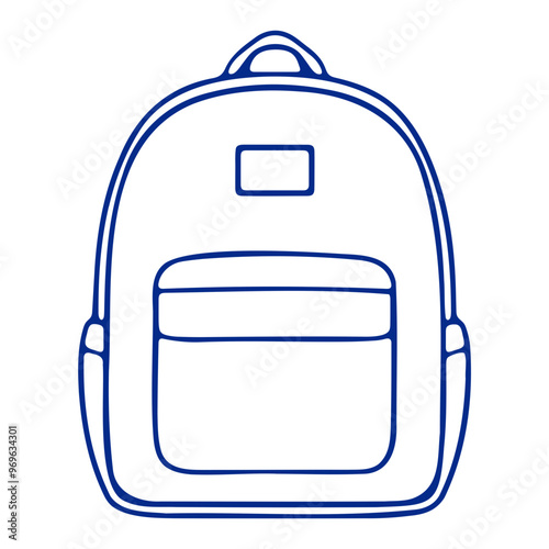 A blue outline of a backpack with a pocket on the front