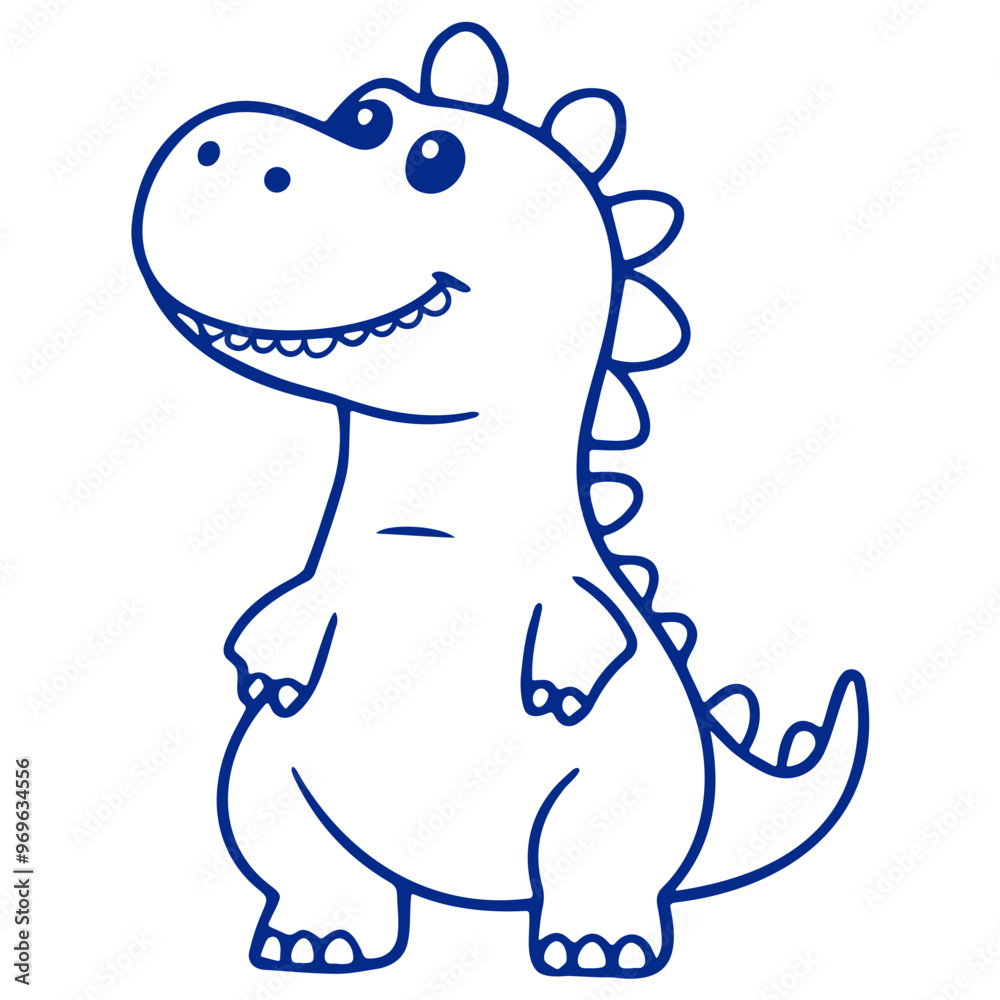 A cute blue dinosaur with a smiling expression, simple line art style A cute blue dinosaur with a smiling expression, simple line art style