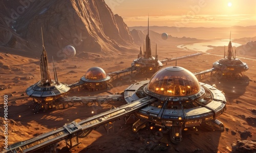 Futuristic Space Colony on Alien Planet