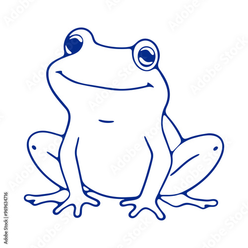 A blue cartoon frog with large eyes and a friendly expression