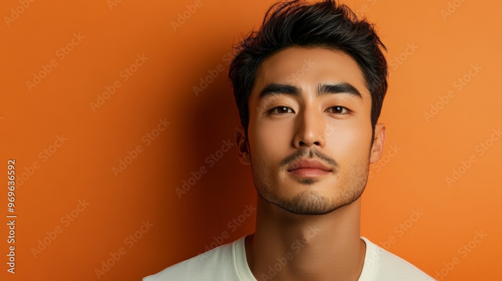 Obraz premium Young Man Portrait Against Orange Background.