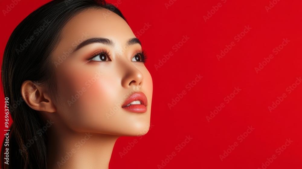 Beautiful Asian Woman with Red Background. Beautiful Asian Woman with Red Background.