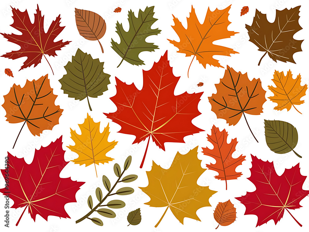 Illustration set of various colorful autumn leaves. Illustration set of various colorful autumn leaves.