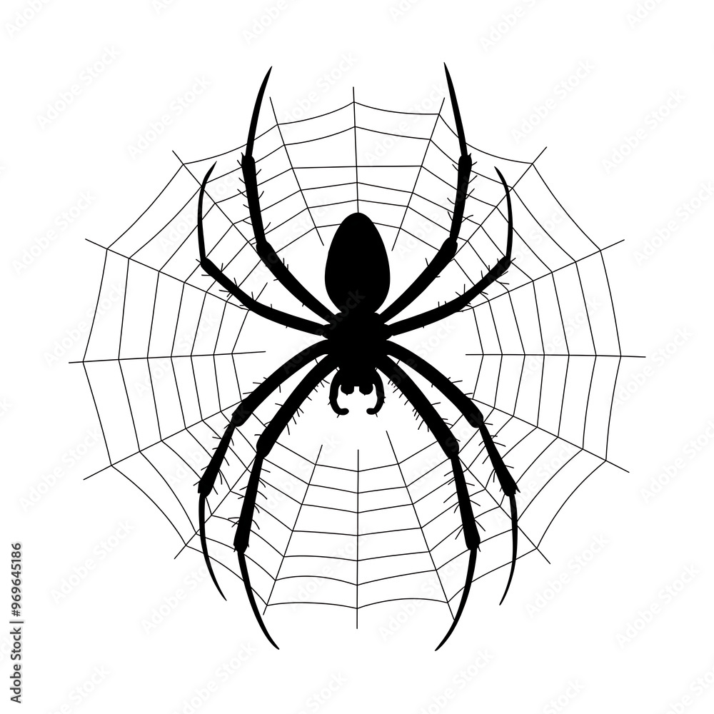 Obraz premium A silhouette of a spider that is positioned on a web.