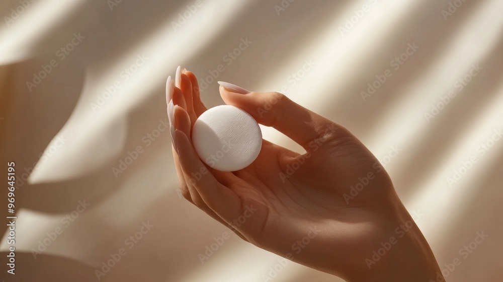 Woman's Hand Holding a White Makeup Sponge. Woman's Hand Holding a White Makeup Sponge.