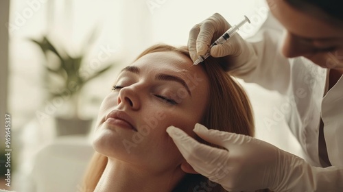 Woman receiving a botox injection in a spa or clinic.