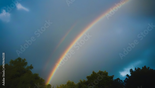 cloudy sky rainbow frames american flag symbolizing hope tragedy