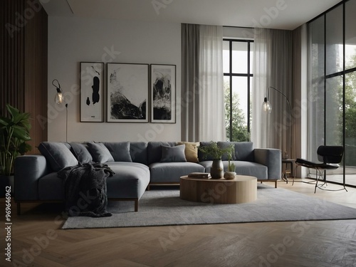 3D rendering of a stylishly designed modern room.
