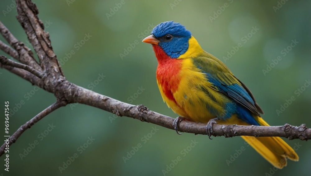 A brightly colored bird stands on one leg, balancing on a thin branch. A brightly colored bird stands on one leg, balancing on a thin branch.
