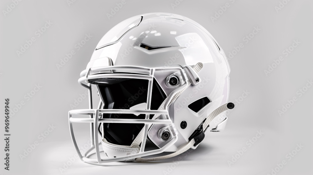 Fototapeta premium A generic white football helmet designed for American football, representing safety and protection during the game, isolated on a white background.