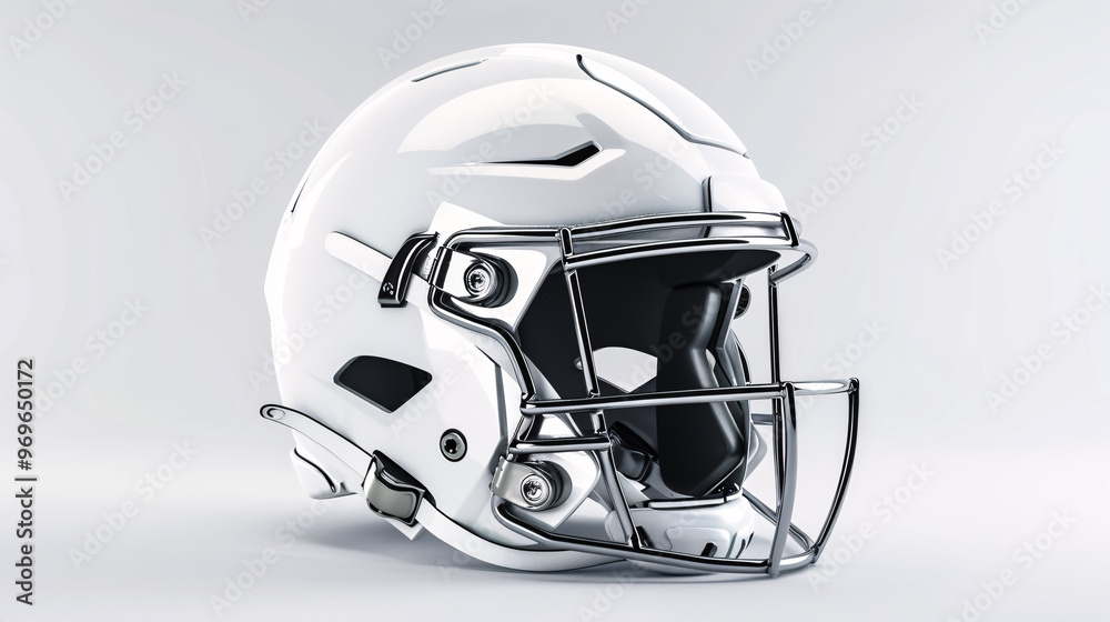 A generic white football helmet designed for American football, showing safety and protection during the game, isolated on a white background. A generic white football helmet designed for American football, showing safety and protection during the game, isolated on a white background.