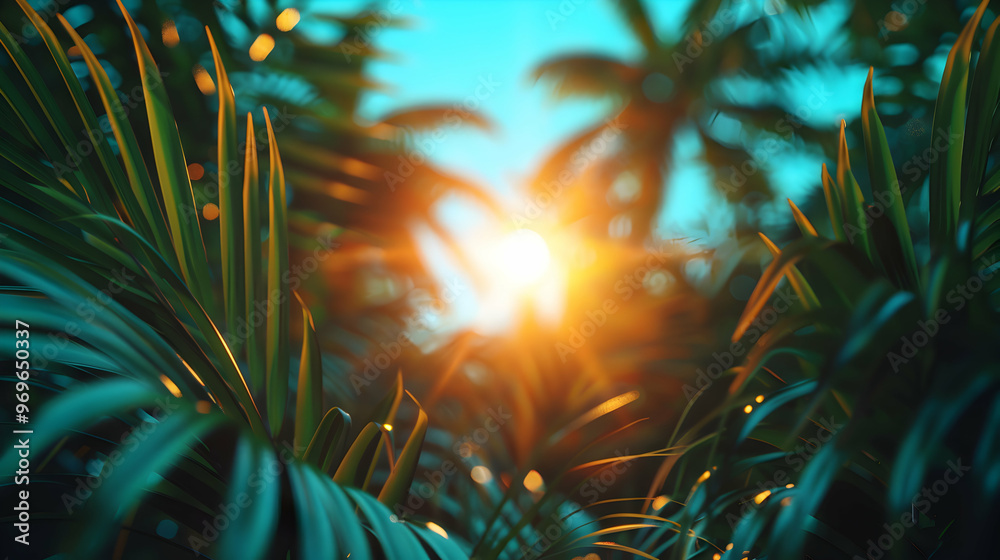 Fototapeta premium The Sun Shines Through The Leaves Palm Tree