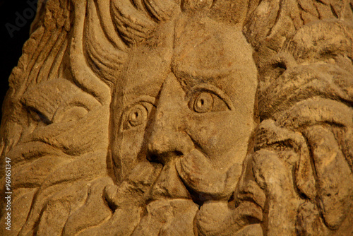 Head of Gorgon, found on the pediment of the temple.  Roman Baths of Bath, England.