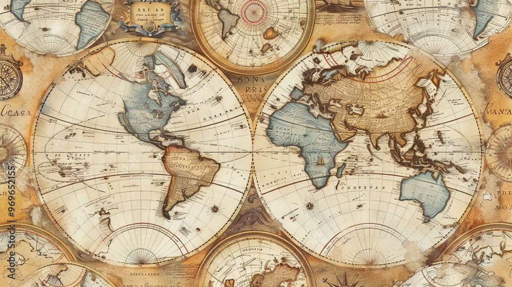 Naklejka premium Antique map wallpaper