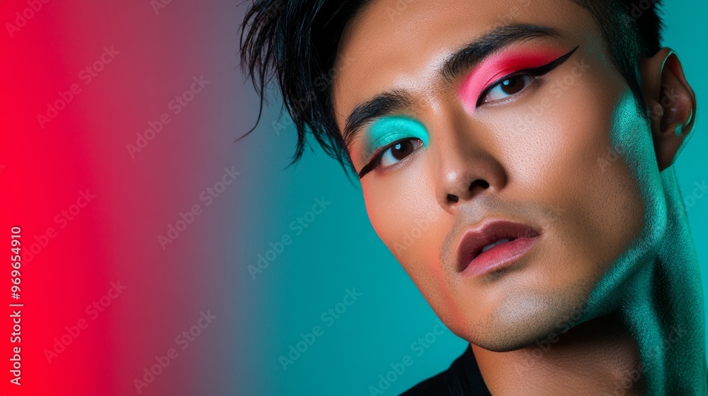 Man with Colorful Eyeshadow and Black Eyeliner. Man with Colorful Eyeshadow and Black Eyeliner.