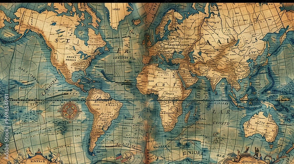 Naklejka premium Antique map wallpaper