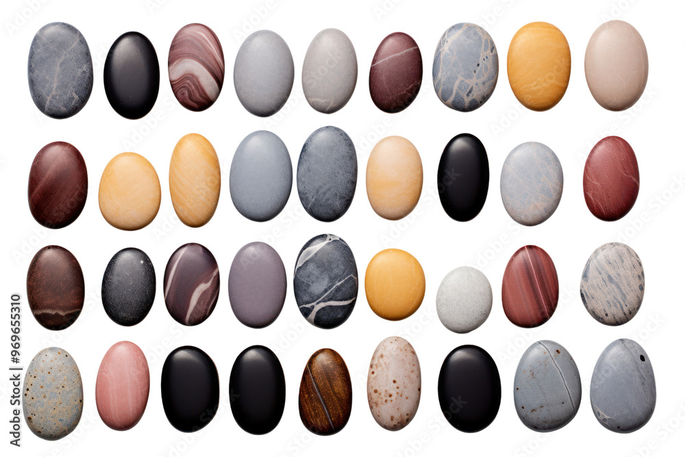 Arranged hot stones for massage on a white background clearly show the color and texture of the stone Arranged hot stones for massage on a white background clearly show the color and texture of the stone