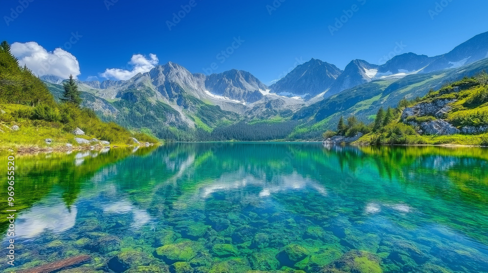 Fototapeta premium Distant Mountains With A river flowing through