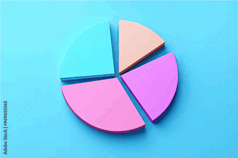 Fototapeta premium 3D pie chart, flat lay, simple color background, pastel colors, pink and blue-gigapixel-art-scale-4_00x