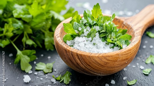 How can the use of fresh herbs and salt in the image highlight the importance of seasoning in enhancing the natural flavors of a dish,