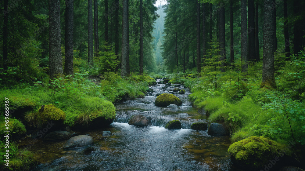 Fototapeta premium A Quiet Forest Clearing With a small stream