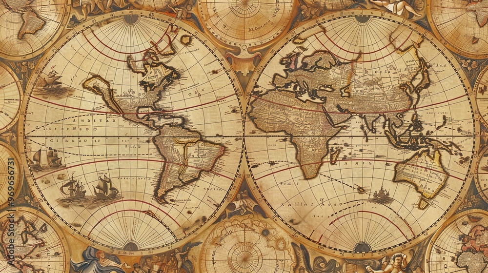 Naklejka premium Antique map wallpaper