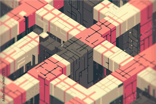 3D rendering of an abstract maze with interconnected paths and cubes-gigapixel-art-scale-4_00x