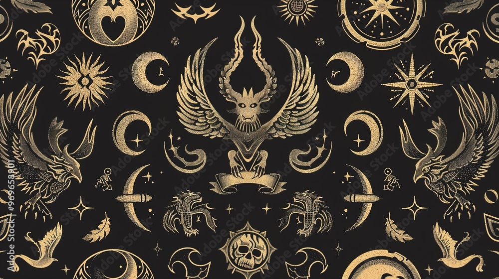 Mythical pattern seamless wallpaper Mythical pattern seamless wallpaper
