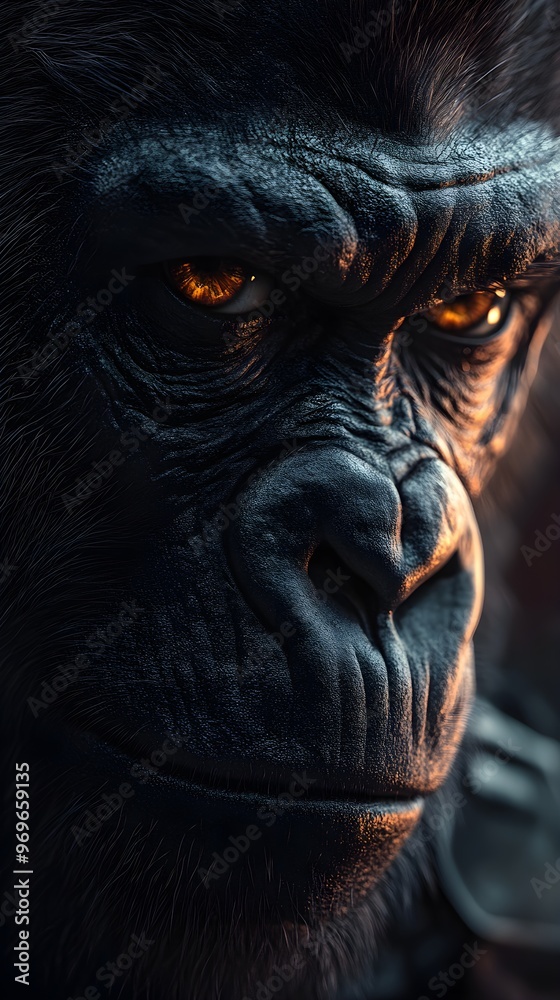 Stunningly detailed, high-resolution close-up of a gorilla showcasing its powerful features image Stunningly detailed, high-resolution close-up of a gorilla showcasing its powerful features image