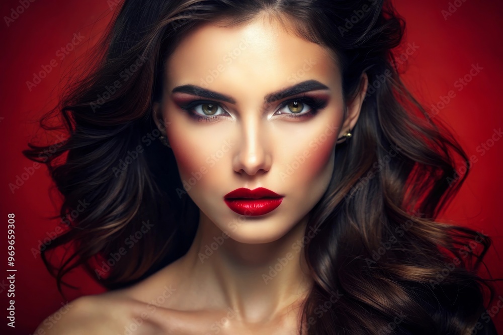 sensual glamour portrait of beautiful woman model lady with fresh daily makeup with red lips color and clean healthy skin face sensual glamour portrait of beautiful woman model lady with fresh daily makeup with red lips color and clean healthy skin face