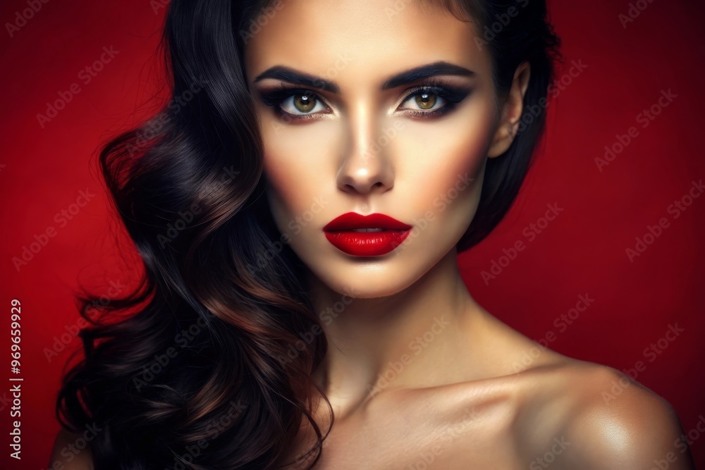sensual glamour portrait of beautiful woman model lady with fresh daily makeup with red lips color and clean healthy skin face sensual glamour portrait of beautiful woman model lady with fresh daily makeup with red lips color and clean healthy skin face