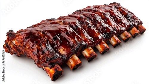 Barbecue-grilled pork ribs, isolated on a white background